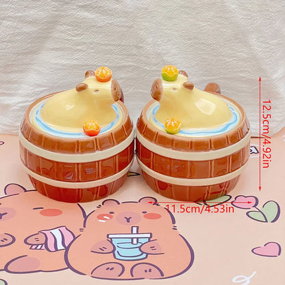 Adorable Capybara Mug with Lid 🐾 | Kawaii Ceramic Coffee Cup ☕ | Perfect Gift for Girls 🎁 | Fun Animal Design 🦙