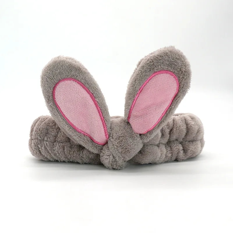 Women Wash Face Makeup Soft Coral Fleece Elastic Headband Head Wrap Cute Rabbit Bow Animal Ears Hairband Girl Hair Accessories