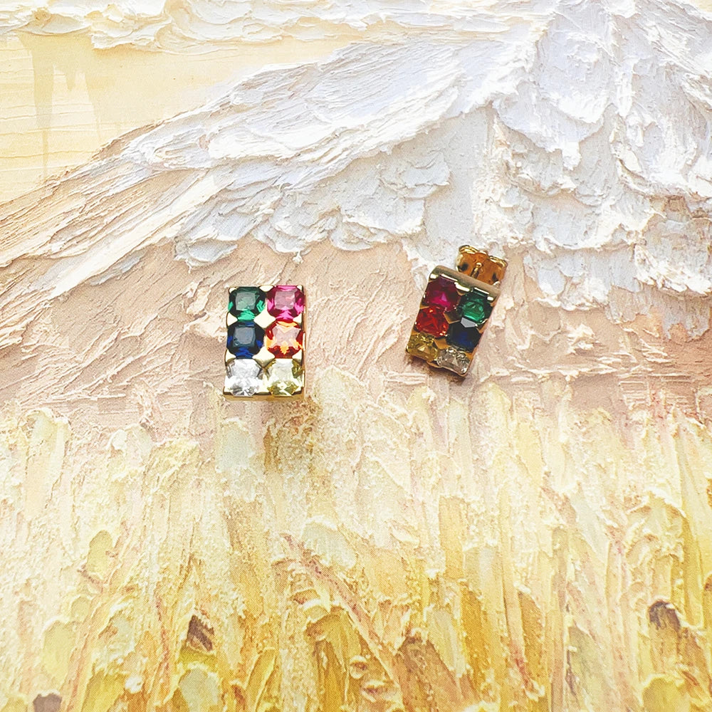 Kawaii Rainbow Sparkle Stud Earrings 🌈✨ | Colorful Gemstones in 925 Sterling Silver - Trendy Gift for Women! 💖