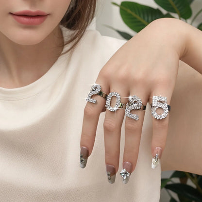 Kawaii 2025 Rhinestone Charm Ring Set 🌟✨ Adorable Women's Copper Accessories for New Year Fun! 💖💍