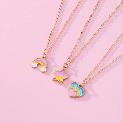 Kawaii 3Pcs Rainbow Star & Heart Necklace Set 🌈💖 for BFFs – Trendy Gifts for Girls!