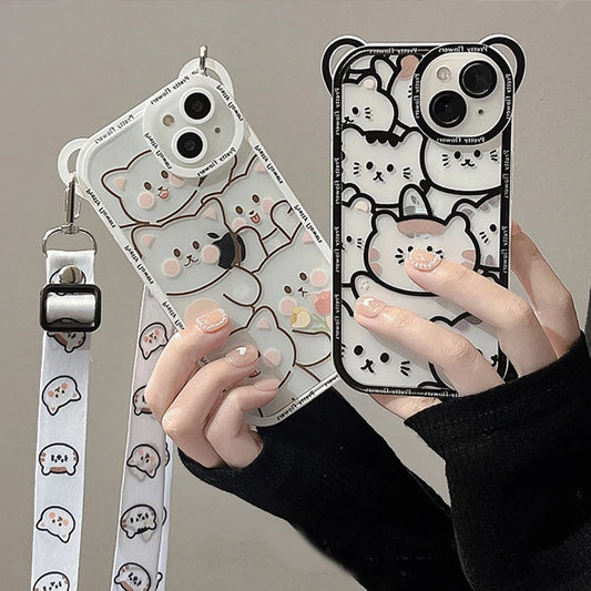 🐻✨ Adorable Bear Phone Case with Lanyard for iPhone 14/13/12/11 Pro Max & More! 🐾💕