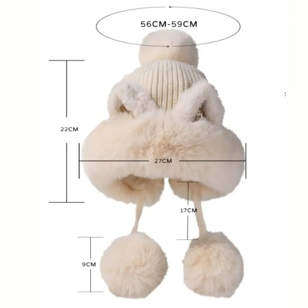Cozy Cat Ear Beanie Hat For Women Warm Knit Two Fluffy Earflap Snow Beanie 🐱❄️