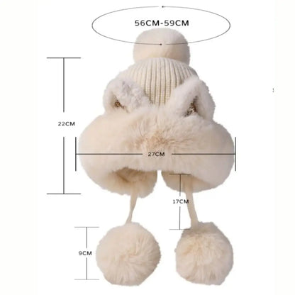 Cozy Cat Ear Beanie Hat For Women Warm Knit Two Fluffy Earflap Snow Beanie 🐱❄️
