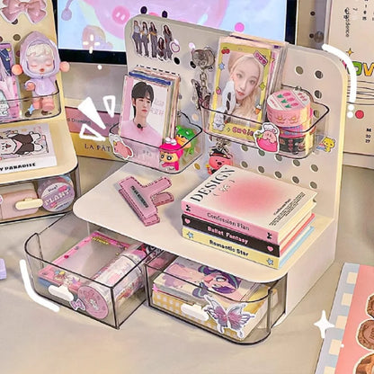 Kawaii Desktop Stationery & Cosmetics Organizer 🌸✨ - Perforated Rack for a Fun Workspace!