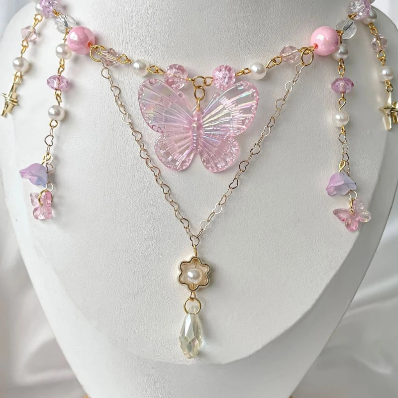 Kawaii Beaded Butterfly Charm Necklace 🌸✨ | Adjustable Trendy Pendant for Women 🦋💖