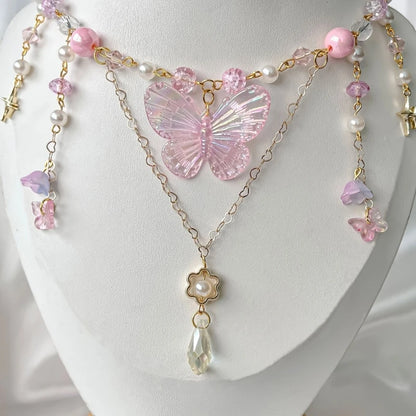 Kawaii Beaded Butterfly Charm Necklace 🌸✨ | Adjustable Trendy Pendant for Women 🦋💖