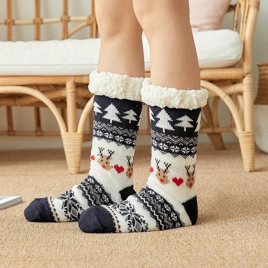 Fluffy Winter Socks For Women Warm Plush Non Slip Slipper Snowflake Gift ❄️🎁