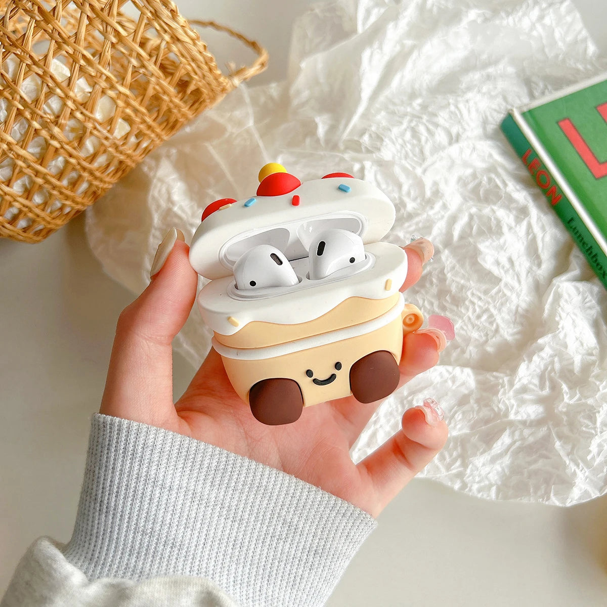 Kawaii 3D Strawberry Cake Bear Silicone Case 🍰🐻 for Apple AirPods 2/3/Pro - Cute Earphone Cover! 🎧✨