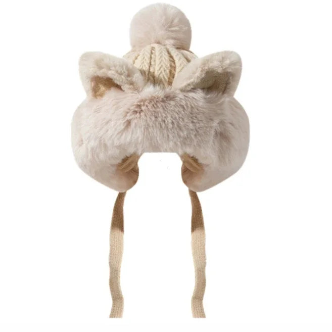 Cute Winter Fox Ear Knitted Hat 🦊❄️ - Adorable Plush Bonnets for Women to Keep Warm and Stylish!