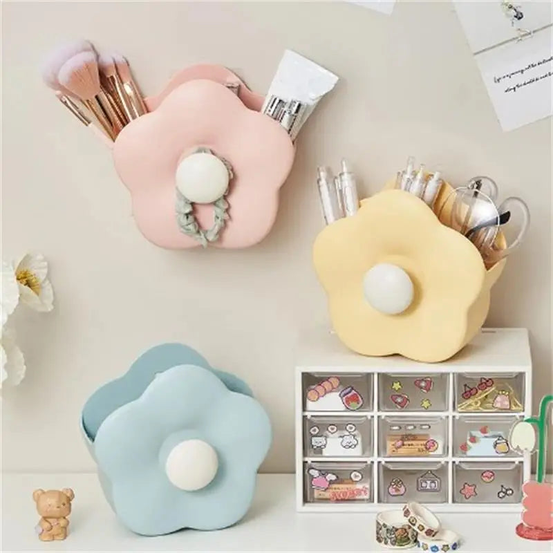 Kawaii Floral Desktop Organizer 🌸✨ - Cute Wall-Mounted Pen Holder for School & Office Supplies! 🖊️💖