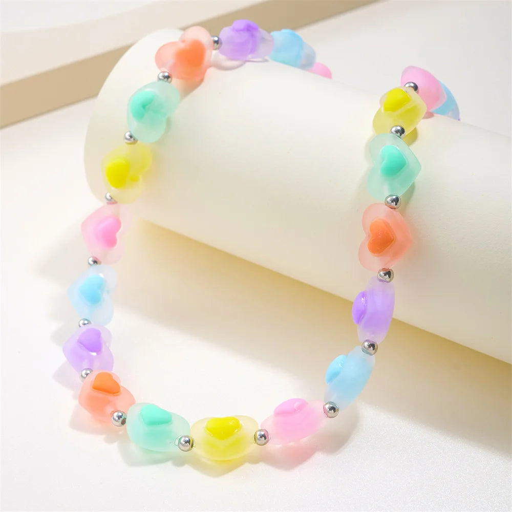 🌈💕 Adorable Heart Bead Choker Necklace for Trendy Girls 🌟✨