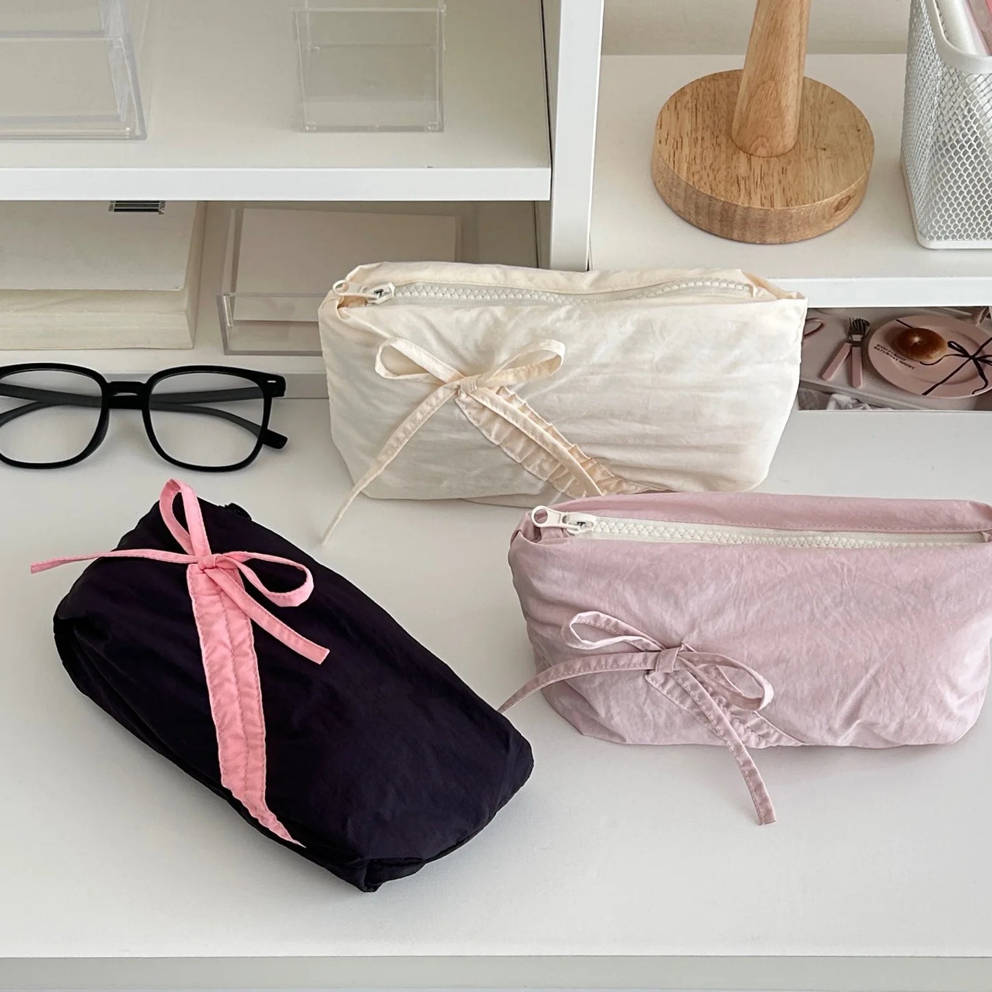 Kawaii Bowknot Pencil Pouch 🎀✨ | Large Capacity Storage Bag for Girls & Office Supplies!