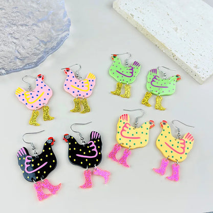 Kawaii Chicken High Heels Boots Earrings 🐔✨ Colorful Acrylic Dangle Jewelry for Trendy Women & Girls! 🎉💖