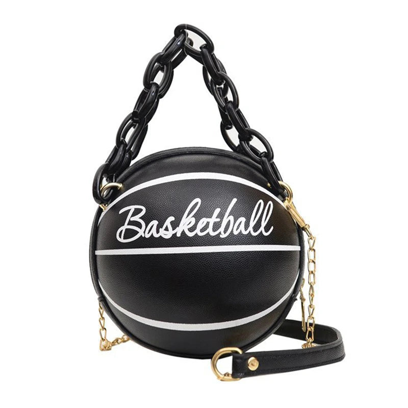 Kawaii Basketball Chic: PU Leather Chain Shoulder Bag 😍🏀✨ - Trendy Crossbody for Teens!