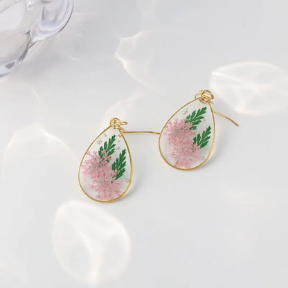 Pastel Pressed Flower Resin Drops Earrings 🌸 Elegant Geometric Jewelry For Women