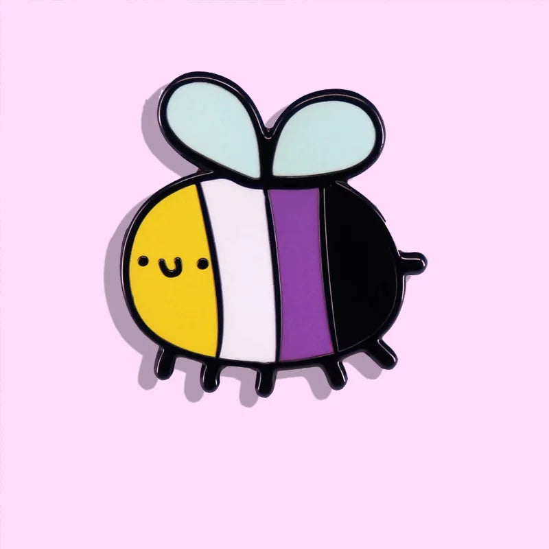Kawaii Non-Binary Bee Brooch 🐝✨ | Cute Animal Pin for Fashion Lovers 🎒 | Unique Jewelry Gift for Friends & Family 💖