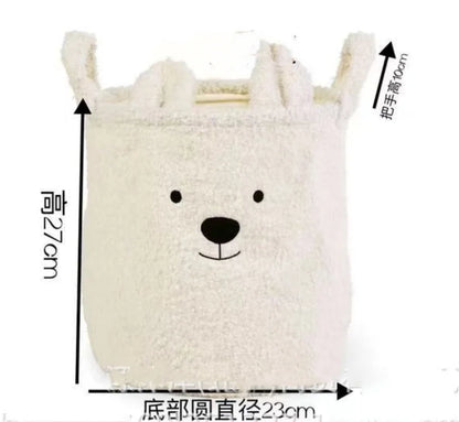 Kawaii Bear Head Embroidered Soft Storage Basket 🐻✨ | Personalized Toy & Snack Organizer | Cute Clothes & Laundry Basket 🌟