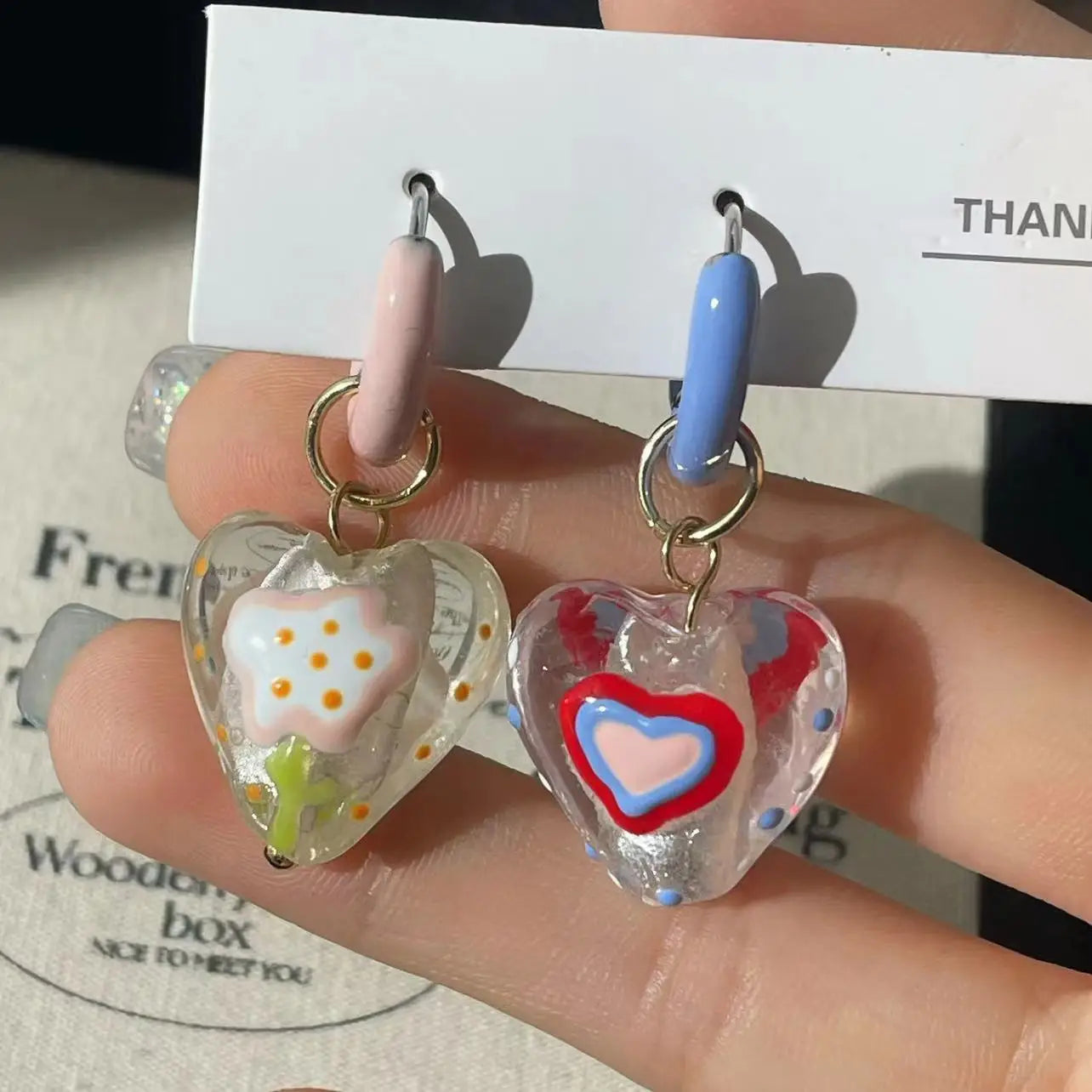 Kawaii Heart-Shaped Enamel Flower Drop Earrings 🌸💖 | Cute Handmade Hoop Jewelry for Women & Girls - Perfect Holiday Gift! 🎁✨