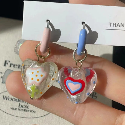Kawaii Heart-Shaped Enamel Flower Drop Earrings 🌸💖 | Cute Handmade Hoop Jewelry for Women & Girls - Perfect Holiday Gift! 🎁✨