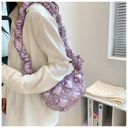 Kawaii Pleated Nylon Crossbody Bag 🎀✨ | Lightweight Luxury Shoulder Tote for Chic Women 👜💖