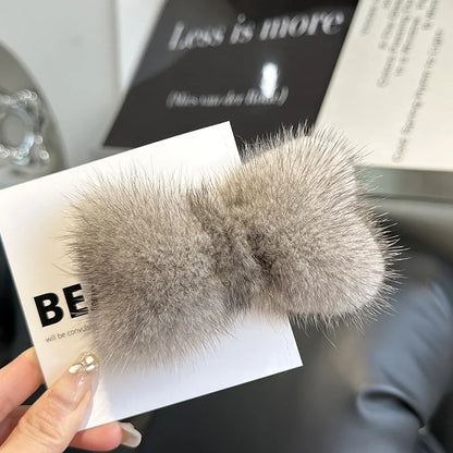 Kawaii Luxury Mink Fur Bowknot Hairpin 🎀✨ Cute Plush Side Clip for Adorable Hair Styles! 💖