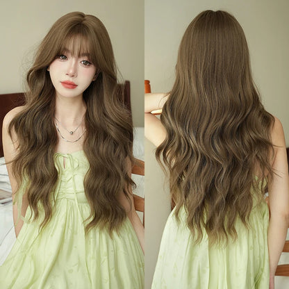 Kawaii Dreamy Sakura Pink Wavy Wig 🌸✨ | High-Density Curly Hair with Bangs for Sweet Girls 💖🎀