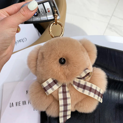 Soft Fluffy Bear Keychain Plush Rabbit Fur Bag Charm Cute Gift For Bags 🐻🐰