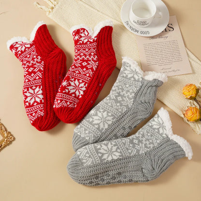 Thickened Fleece-Lined Christmas Socks For Women 🧦 Warm Snowy Mid-Calf Non-Slip