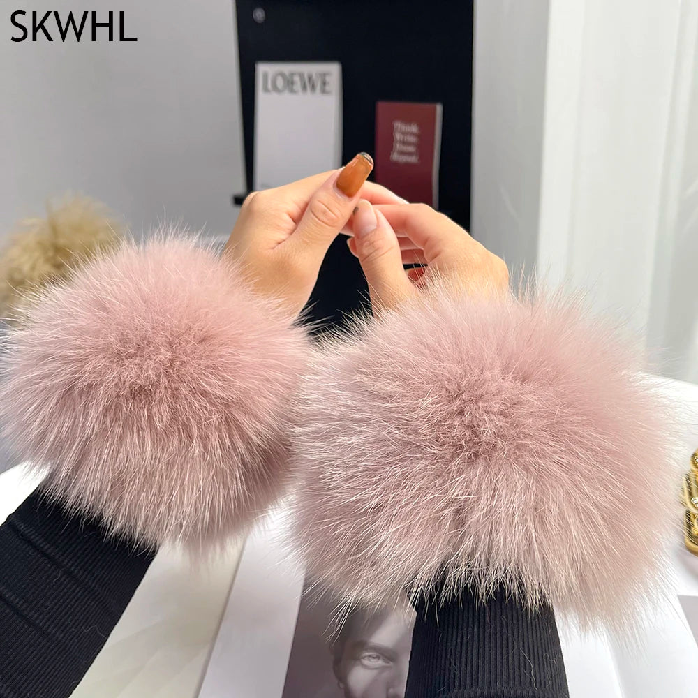 Fox Fur Cuff Arm Warmer For Women Real Fur Wristband Glove 🧣 Soft Cute Style