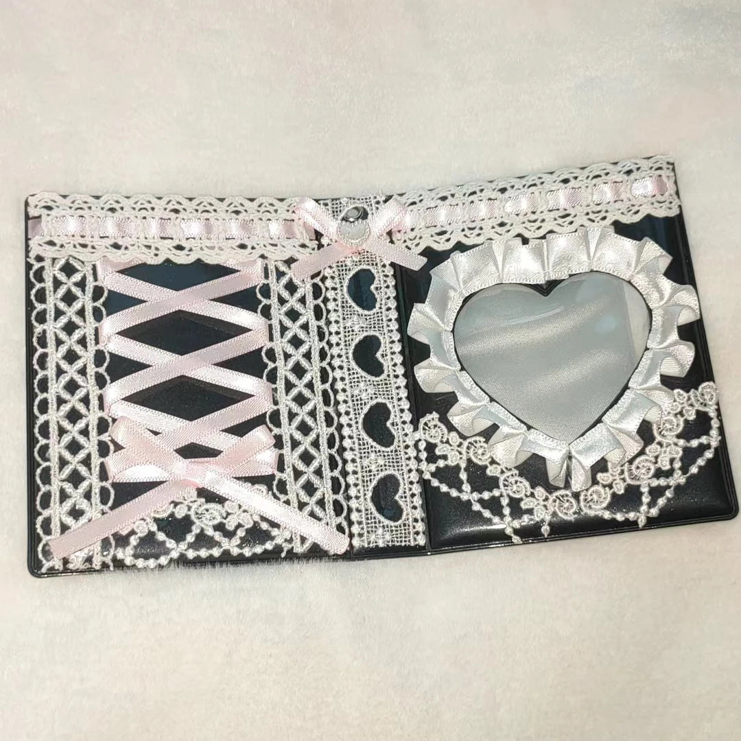 Ribbon Handmade Top Loader Binder Kpop Photo Albums 3-Inch Card Holder Cards Idol Instax Kawaii Poker Holder Sleeve Storage box