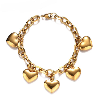 Kawaii Heart Charm Bracelet 💖✨ - Cute Stainless Steel Chunky Chain for Trendy Women | Perfect Valentine's Day Gift! 🎁