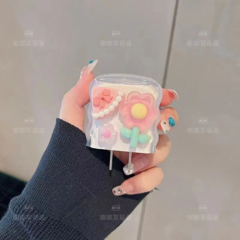 🌷 Kawaii Tulip Wave Edge Charger Cover Set for iPhone 12-15 | Fast Charging Fun! ⚡️✨