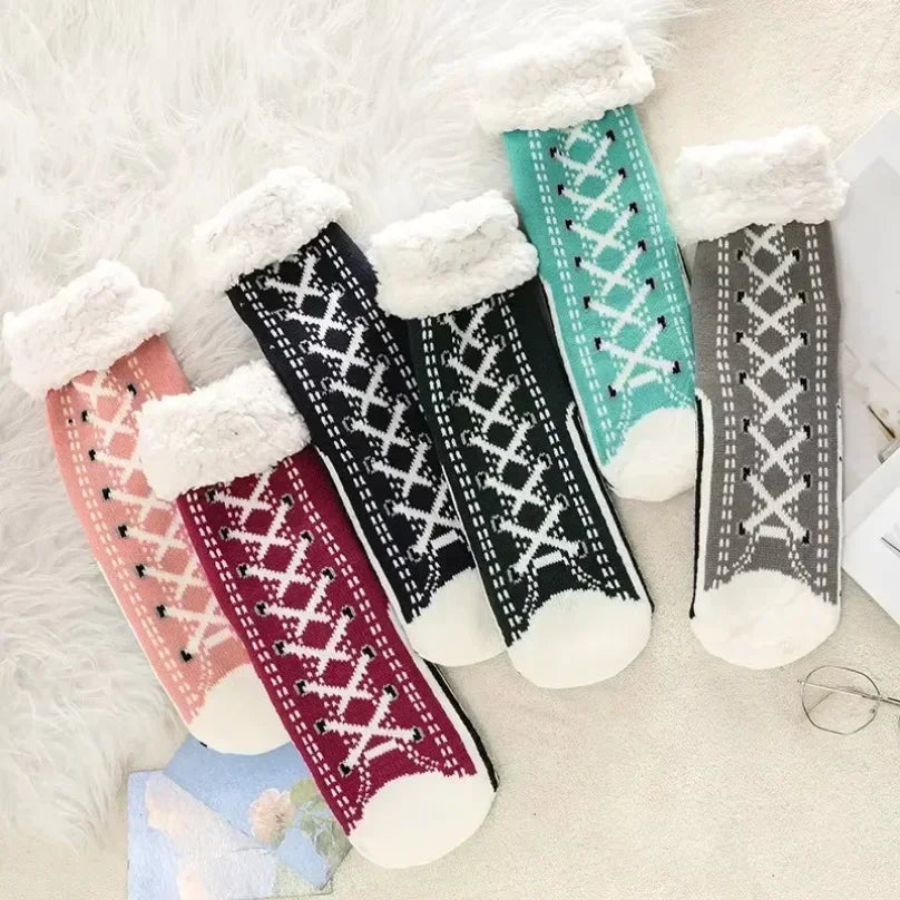 Fluffy Winter Socks For Women Warm Plush Non Slip Slipper Snowflake Gift ❄️🎁