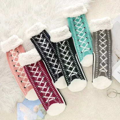 Fluffy Winter Socks For Women Warm Plush Non Slip Slipper Snowflake Gift ❄️🎁