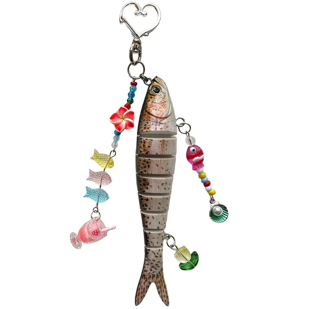 Playful Plastic Fish Keychain 🐟 Multi Jointed Backpack Charm Gift