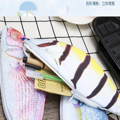 Cute Simulation Fish Pencil Case Cartoon Zipper Box Large Capacity 🐟🐠