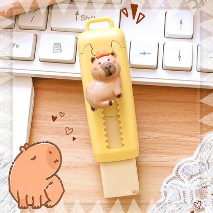 Kawaii Push Pull Capybara Eraser Cute Funny Pencil Rubber Kids Telescopic Eraser Office Supplies School Stationery Gift