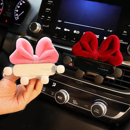 Kawaii Cartoon Red Bow Gravity Car Phone Holder 🚗💕 | Cute Air Vent Mount for 4.0-6.0" Phones 🌟📱