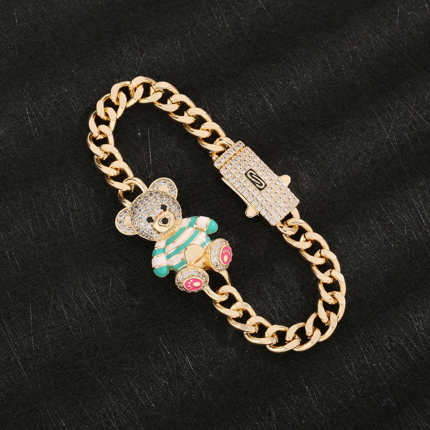 Kawaii Teddy Bear Cuff Bracelet 🐻💖 Sparkling Zirconia Charm for Whimsical Gifts! ✨