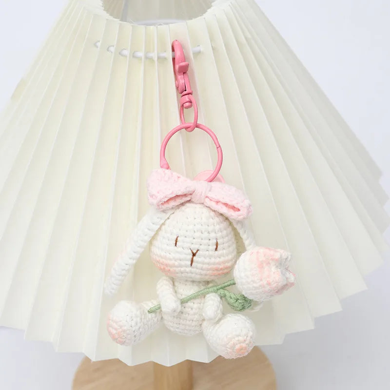 Handmade Knitted Rabbit Keychain Plush Ornament Cute Crochet Bunny Pendant 🧶🐰🎀