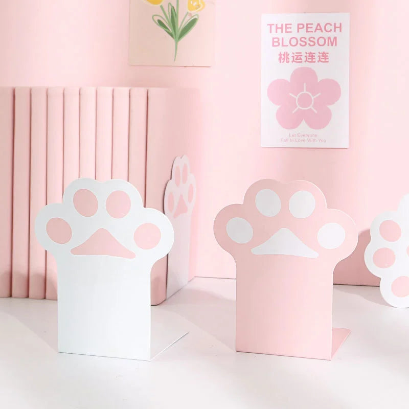 Kawaii Cat Paw Bookends 🐾 | 2pcs Anti-Skid Cute Book Organizer for Desktop 📚 | Adorable Korean Stationery Supplies 🌟