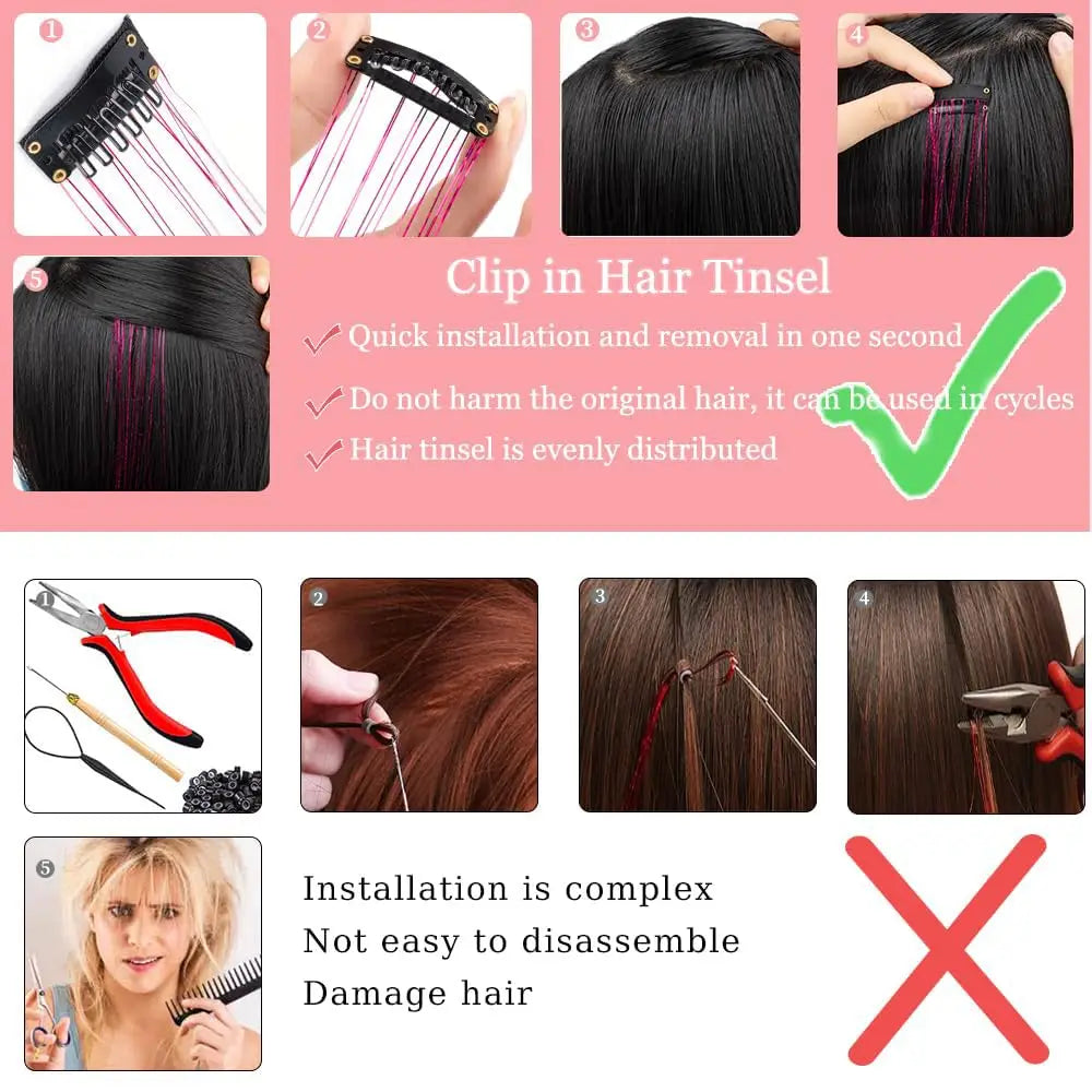 12 Pcs Clip In Hair Tinsel Pack Glitter Fairy Extensions For Women And Kids ✨