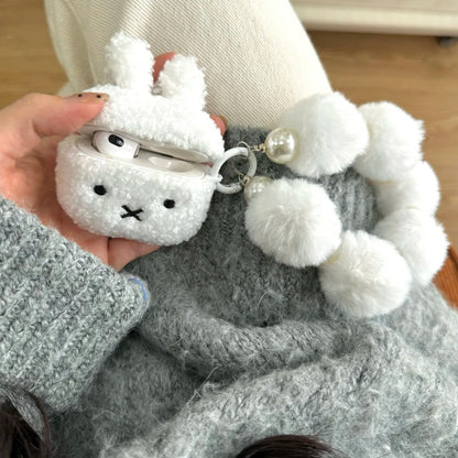 Kawaii Plush White Rabbit AirPods Cozy Case 🐰✨ for 1/2, 3, Pro & Pro 2! 🎧💖