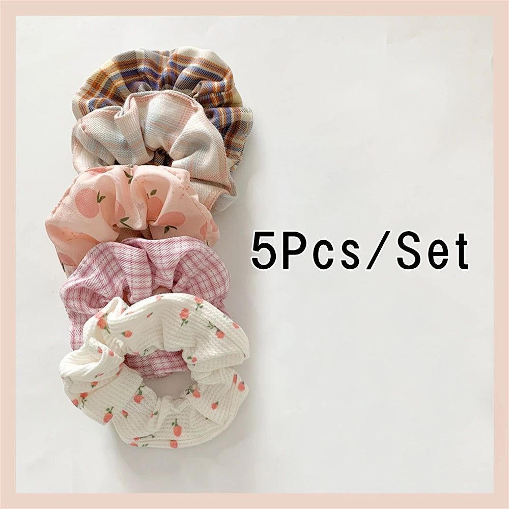 Kawaii Floral & Polka Dot Scrunchies Set 🌸✨ | 5 Cute Elastic Hair Ties for Teens & Girls! 🎀💖