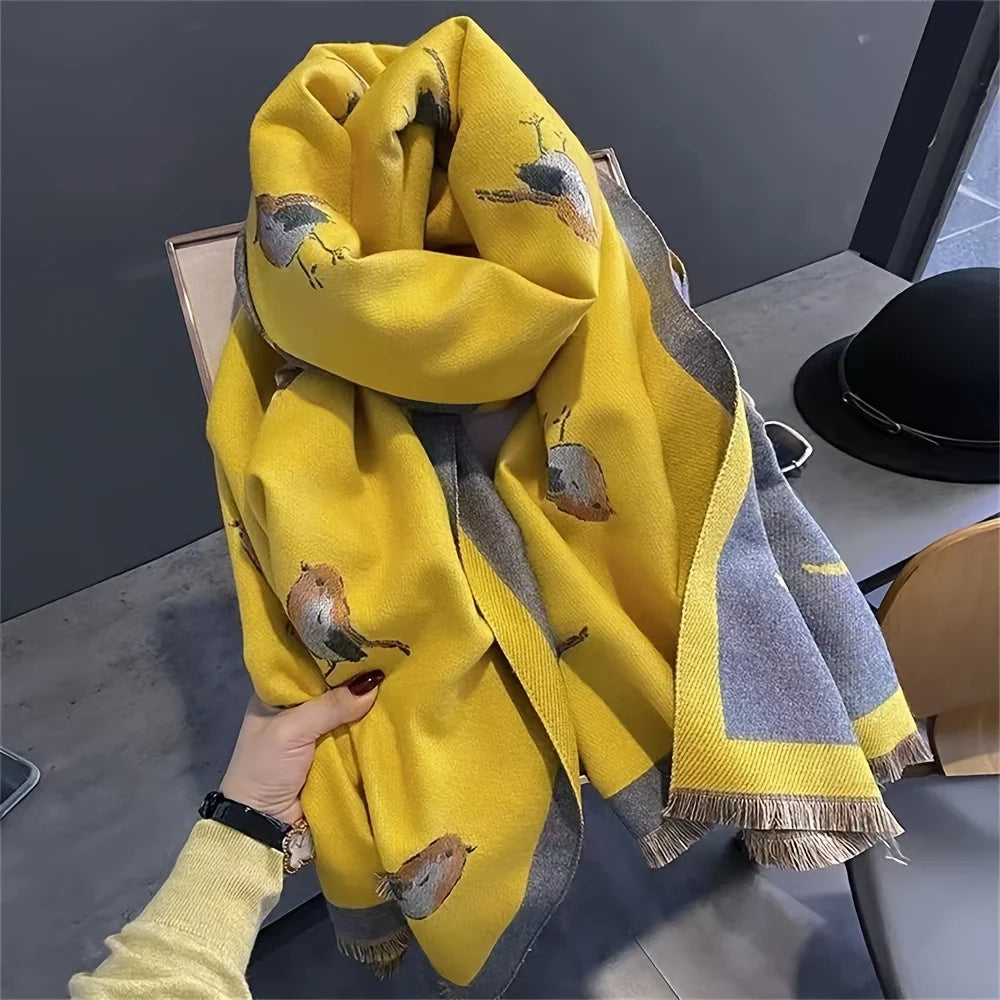Cozy Bird Pattern Shawl For Women Warm Thick Winter Scarf 🧣🐦❄️