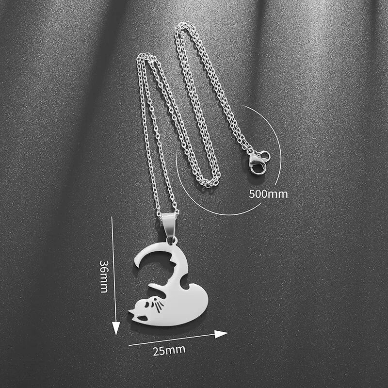 Kawaii Cat Couple Love Necklace 🐾💕 | Trendy Stainless Steel BFF Pendant Jewelry Gift for Friends & Lovers!