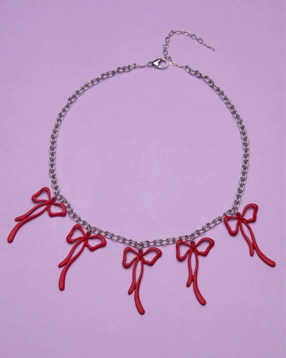 Adorable Bowknot Bling ✨💕 Pink Punk Choker Necklace for Trendy Girls! 🎀✨