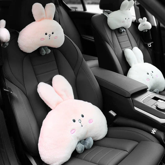 White Rabbit Car Neck Pillow 🐰 | Kawaii Travel Headrest & Cute Interior Accessory 🌟 | Perfect Gift! 🎁