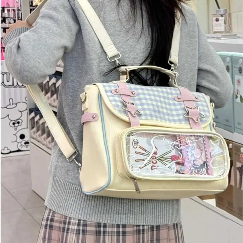 Kawaii Plaid Lolita Star Backpack 🎒✨ | Cute Satchel for Students & ItaBag Lovers 💖👜